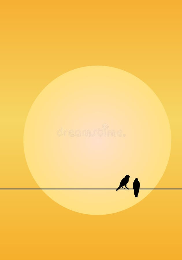 Nature abstract sunset with two birds on a wire