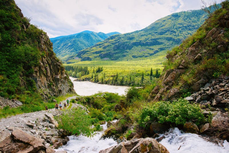 Nature of Altai mountains Katun River and Waterfall in Siberia in Russia royalty free stock image Nature of Altai mountains Katun River and Waterfall in Siberia in Russia royalty free stock image