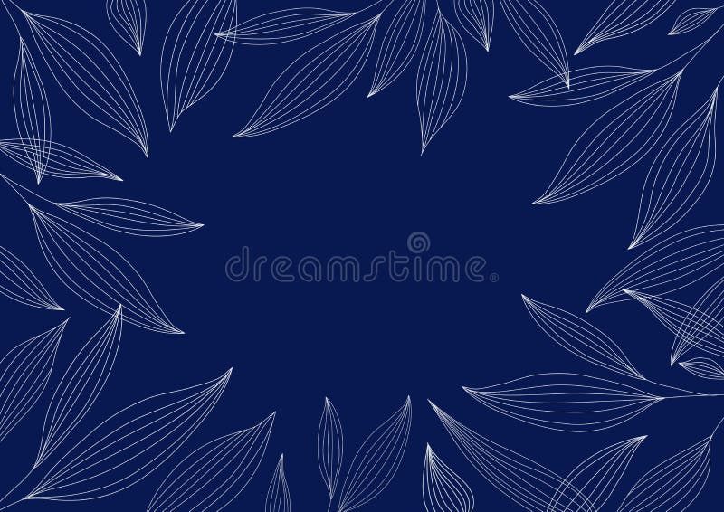 Nature Art Background. Minimalistic Line Art Silver Leaves in Wallpaper