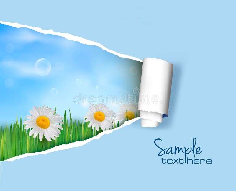 Nature background with ripped paper vector illustration