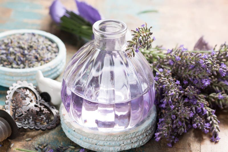 Nature cosmetics, handmade preparation of essential oils, parfums, creams, soaps from fresh and dried lavender flowers, French ar royalty free stock photos Nature cosmetics, handmade preparation of essential oils, parfums, creams, soaps from fresh and dried lavender flowers, French ar royalty free stock photos