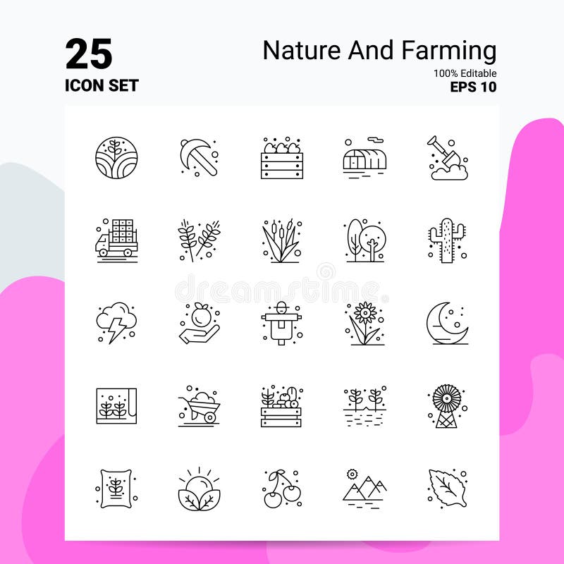 25 Nature And Farming Icon Set. 100 Editable EPS 10 Files. Business Logo Concept Ideas Line icon design