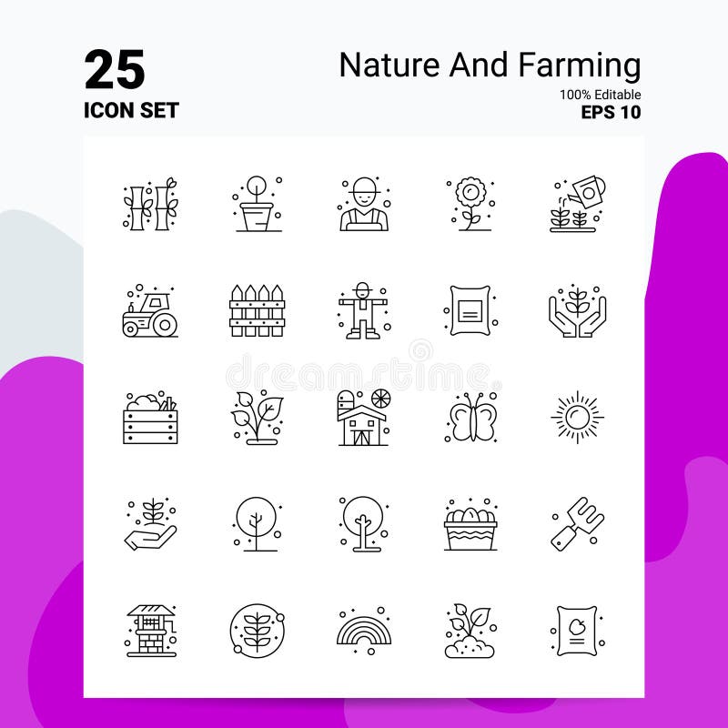 25 Nature And Farming Icon Set. 100 Editable EPS 10 Files. Business Logo Concept Ideas Line icon design
