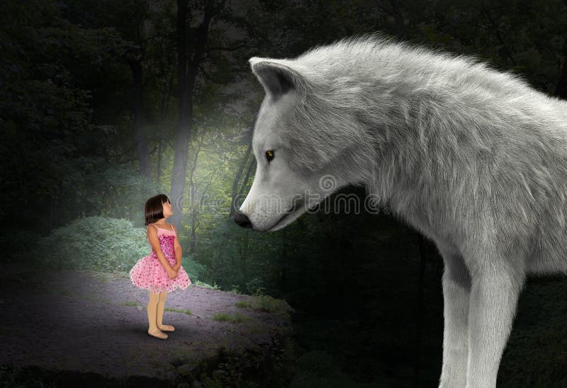 Nature, fille, loup, bois, forêt, surréaliste photographie stock libre de droits Nature, fille, loup, bois, forêt, surréaliste photographie stock libre de droits