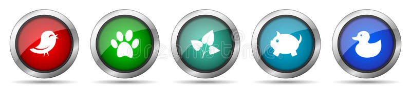 Nature icon set, miscellaneous icons such as bird, animal, leaf, pig and duck stock illustration