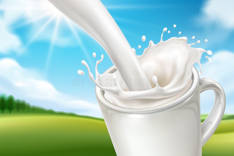 Nature landscape behind milk splash vector illustration Nature landscape behind milk splash vector illustration