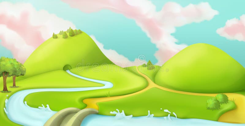 Nature landscape, cartoon game background