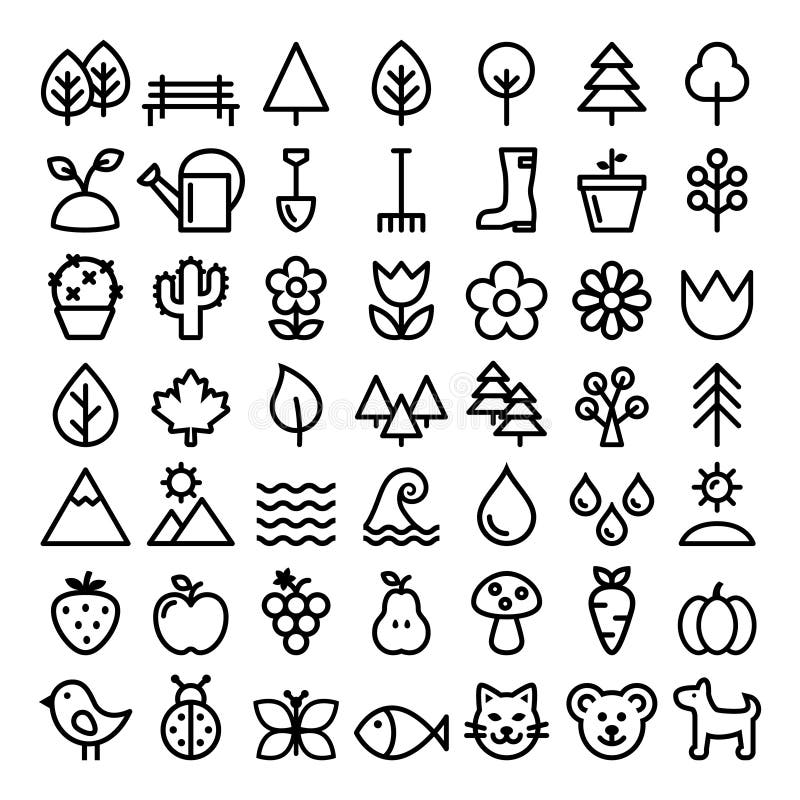 Stroke black icons set - eco, green, natural, wildlife concept. Stroke black icons set - eco, green, natural, wildlife concept