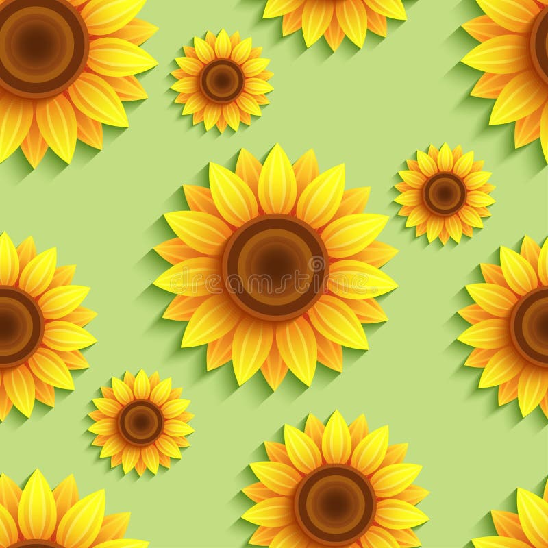 Nature seamless pattern with 3d sunflowers