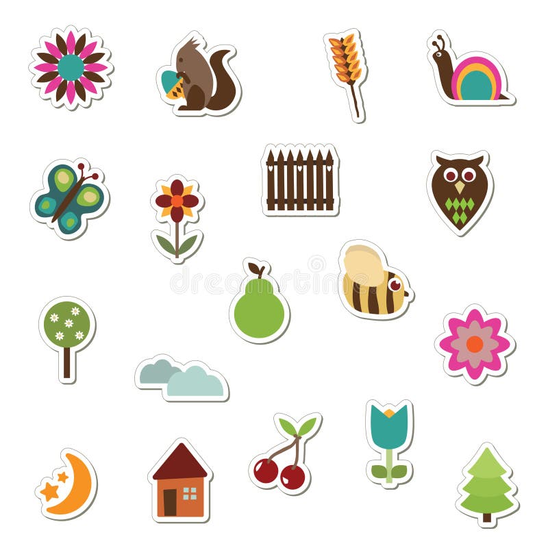 Nature stickers stock vector. Illustration of wood, chick - 9650129