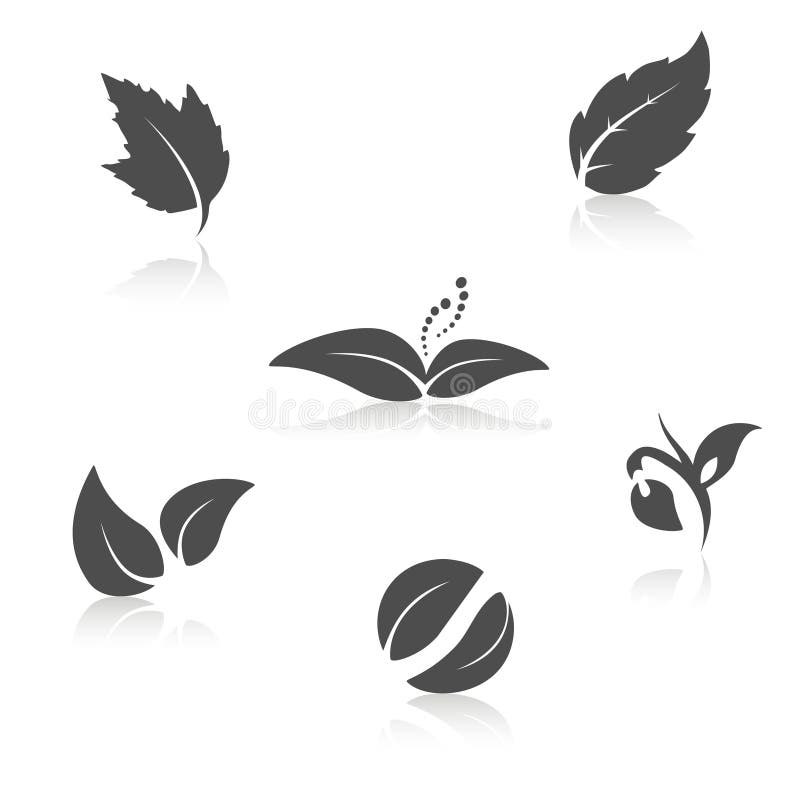 Nature symbols - leaf icon, silhouette with shadow