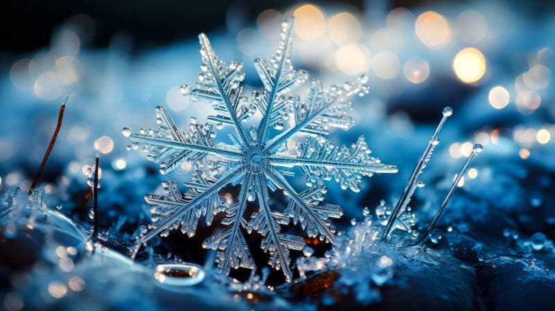 Natureis Eiskunst Makro Schneeflocke mit Bucht für Weihnachten stock abbildung