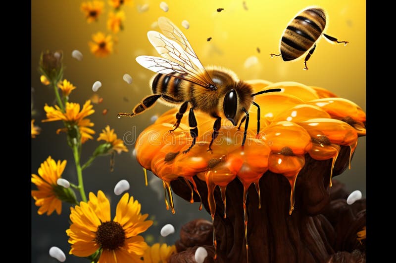 Natures ballet buzzing bees and bugs form an airborne symphony around beehive Generative AI