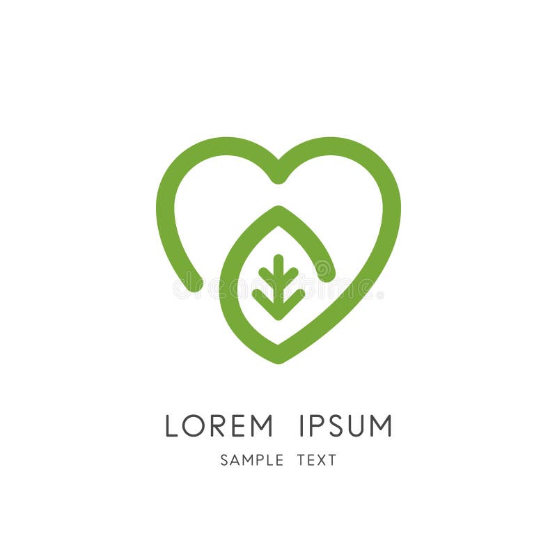 Naturkärlek - symbol för hjärta och grönblad vektor illustrationer
