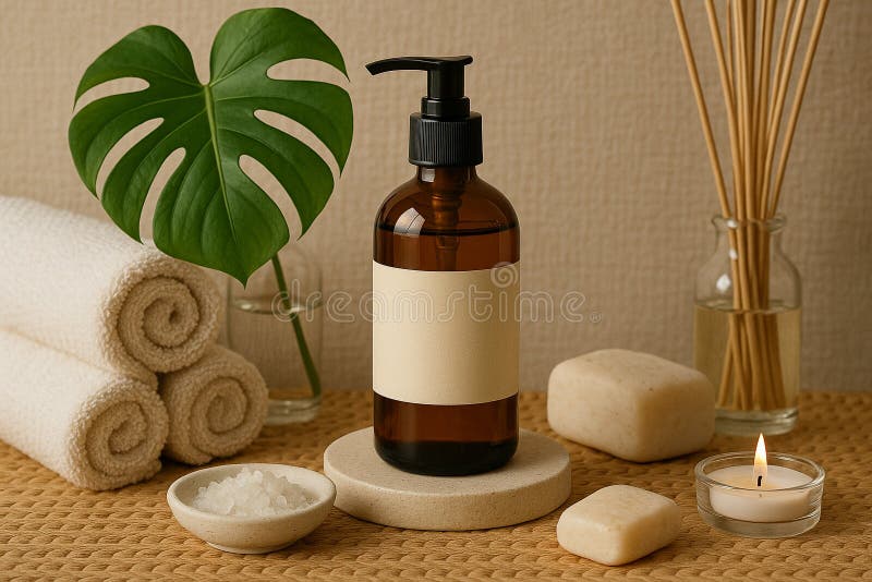 Naturligt produktscen med ljus och salt vektor illustrationer