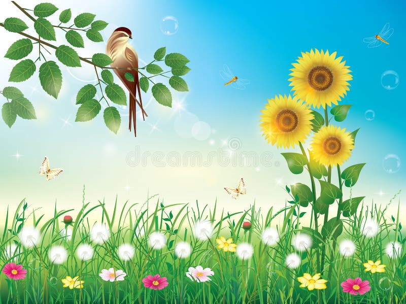 Download Natuurlijk landschap vector illustratie. Illustratie bestaande uit vogels - 39108474