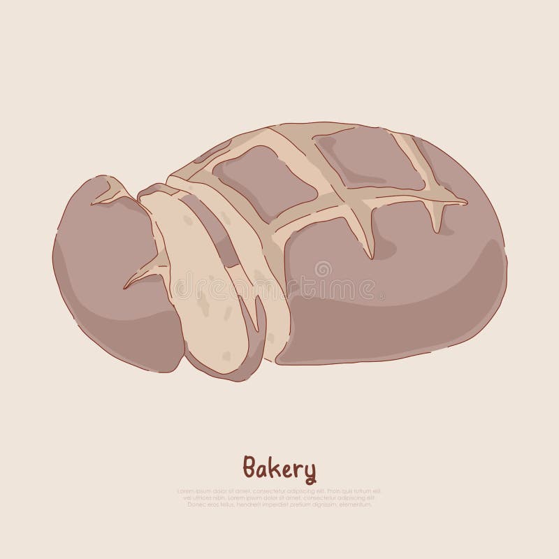Natuurlijk roggebrood, vers gesneden zoet broodje, smakelijk eigengemaakt voedsel met korst, bakkerij, het bakken opslagbanner royalty-vrije illustratie Natuurlijk roggebrood, vers gesneden zoet broodje, smakelijk eigengemaakt voedsel met korst, bakkerij, het bakken opslagbanner royalty-vrije illustratie