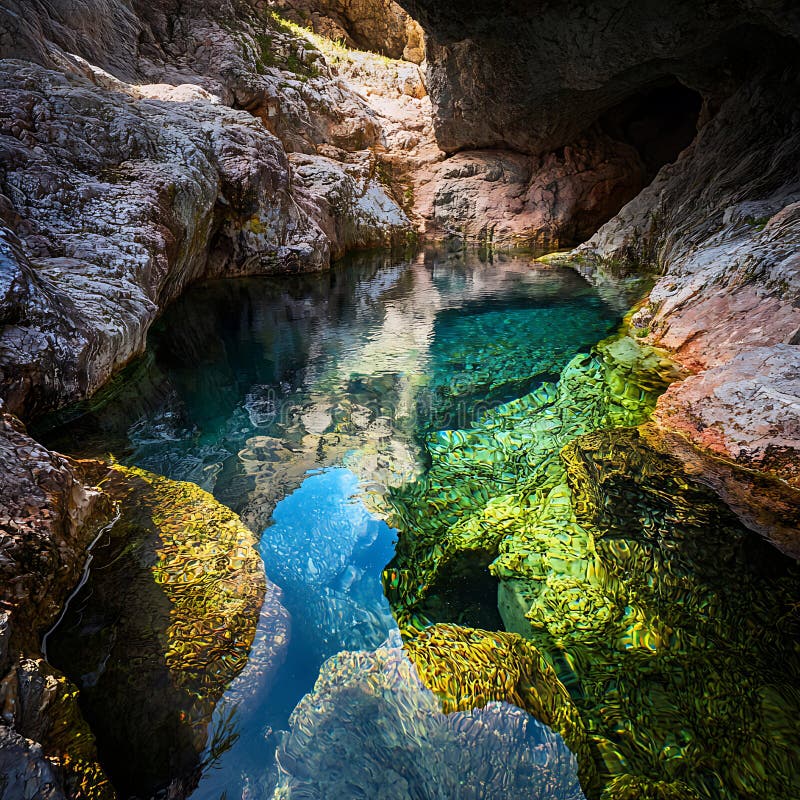Natürliche Mineralwasserquelle mit einer hellen, fröhlichen Atmosphäre lizenzfreie abbildung