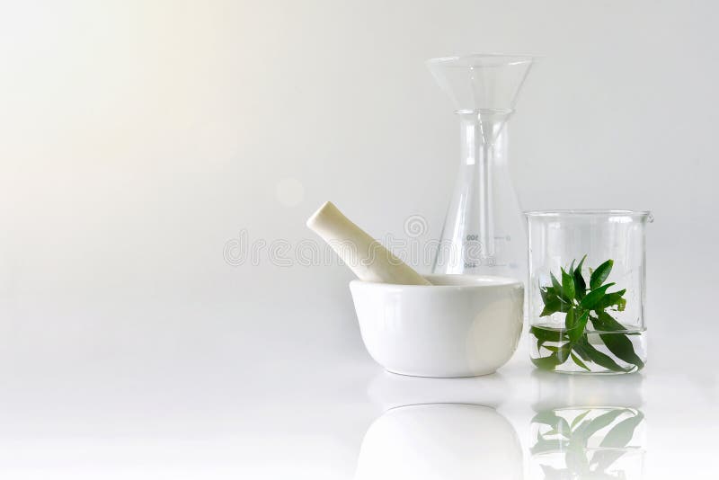 Natürliche organische Botanik und wissenschaftliche Glaswaren, alternative Krautmedizin, natürliche Hautpflegeschönheitsprodukte