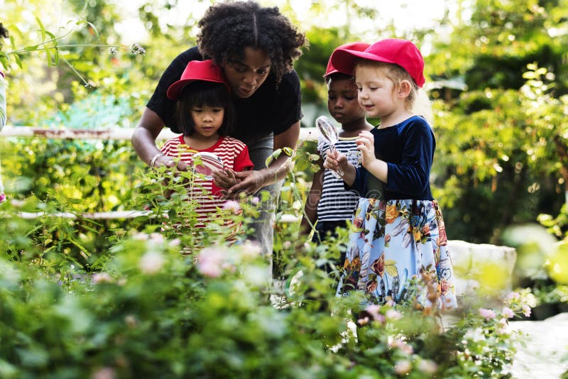 Nauczyciel i dzieciaki uczymy kogoś uczenie ekologii ogrodnictwo