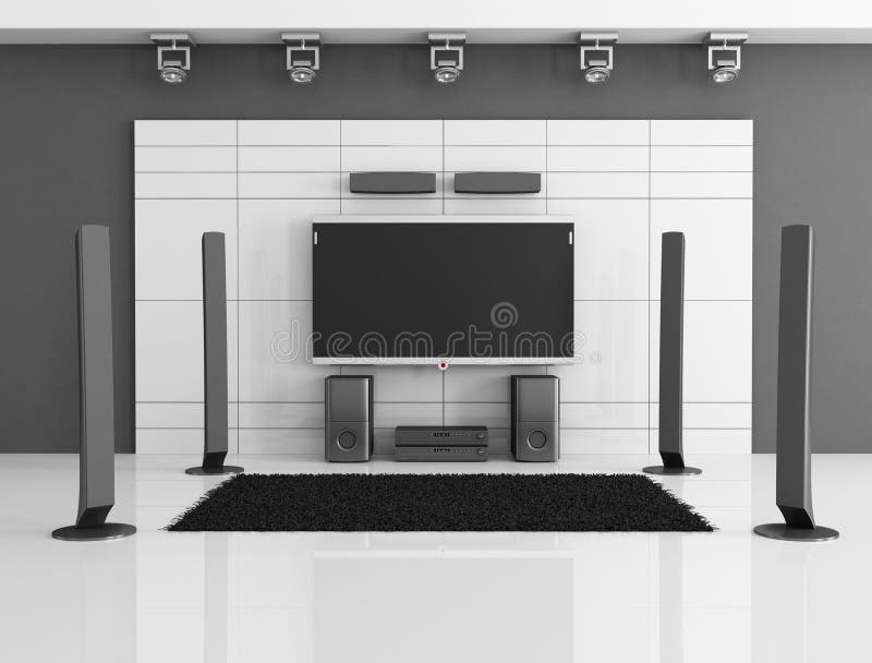 Empty black and white home theater - rendering. Empty black and white home theater - rendering