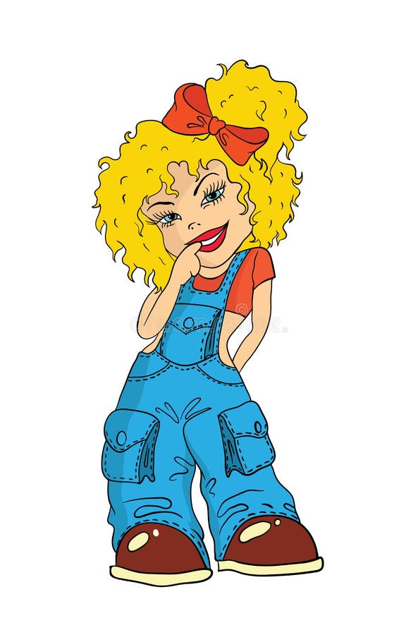 Naughty Cartoon Girl with Sly Smile in Denim Overalls. Vector Illustration, Isolated on White. Stock Vector - Illustration of cutie, card: 91453070 Naughty Cartoon Girl with Sly Smile in Denim Overalls. Vector Illustration, Isolated on White. Stock Vector - Illustration of cutie, card: 91453070