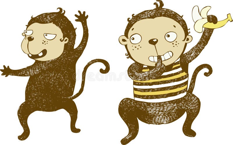 Naughty monkey with banana, cartoon , character- vector illustration Naughty monkey with banana, cartoon , character- vector illustration