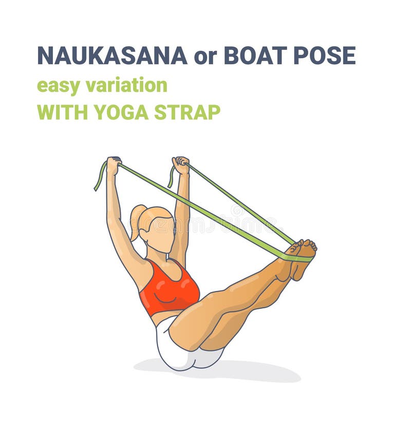 Naukasana, Navasana or Yoga Boat pose Easy Variation with Strap Colorful Concept Illustration. Naukasana or Yoga Boat pose Easy Variation with Strap stock illustration