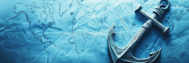 Close view of a sturdy anchor placed on a nautical map, providing a perfect area for adding travel annotations or navigation plans. Annotations ai stock images, royalty-free photos and pictures