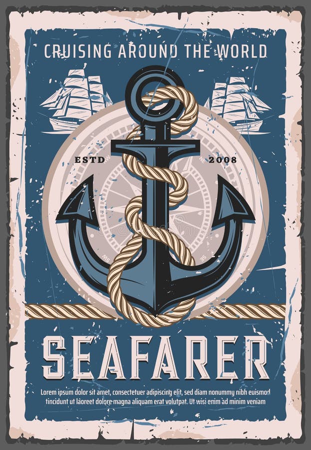 nautical anchor rope seafarer sailing ship seafarer sailings nautical cruises retro anchor rope vector marine ship 159317747
