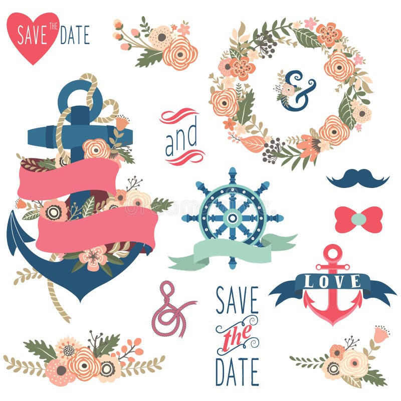 Nautical Floral Wedding Collections royalty free illustration