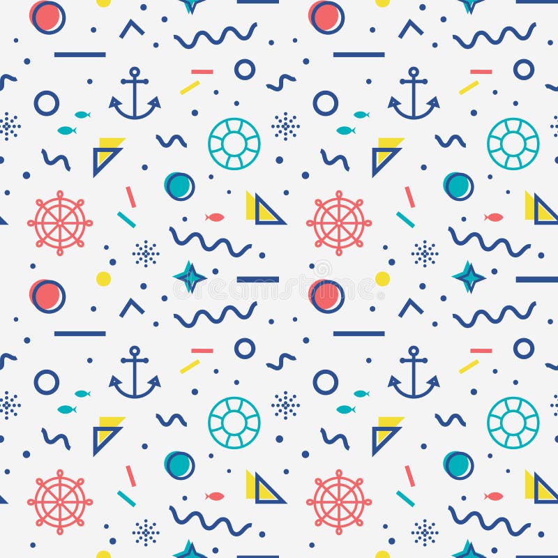 Nautical seamless pattern in memphis style. vector illustration