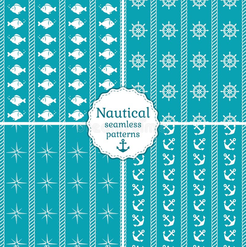 Sea and Nautical Seamless Patterns Set. Stock Vector Illustration of