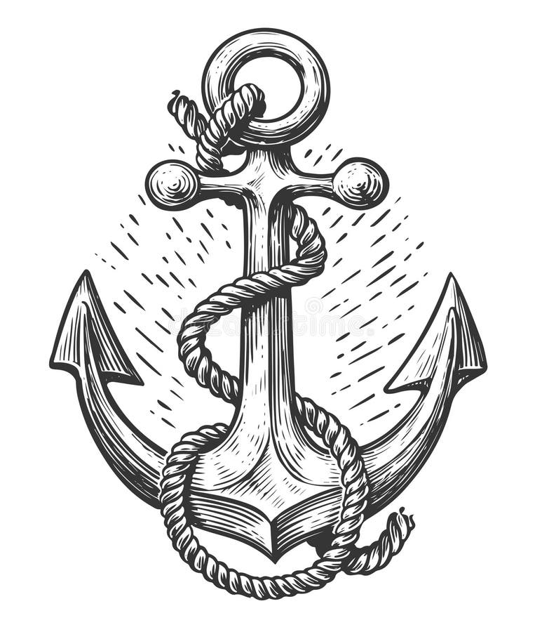 Nautical Ship Anchor with a Rope. Sea Adventure, Cruise Concept ...