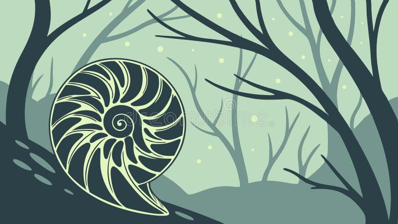 Nautilus shell in bare branches. Abstract flat vector art, vector design Generative AI vector illustration