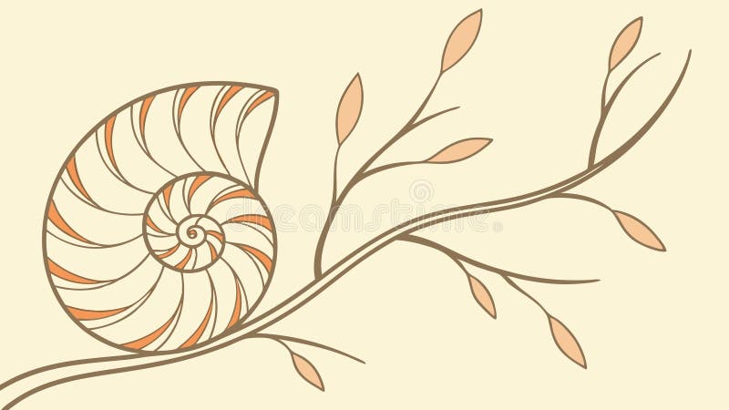 Nautilus shell on branch. Organic spiral beauty, vector design Generative AI royalty free illustration
