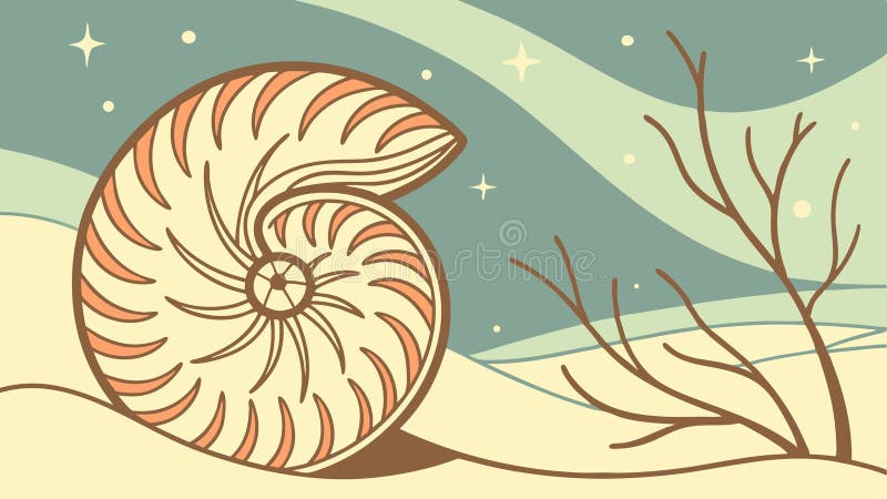 Nautilus shell in dry landscape. Rustic flat vector design, vector design Generative AI royalty free illustration