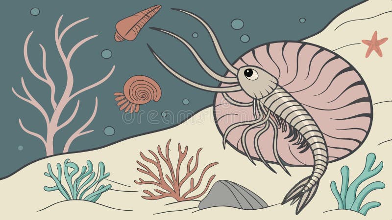 Nautilus shell exterior view, spiral form marine shell vector design Generative AI royalty free illustration