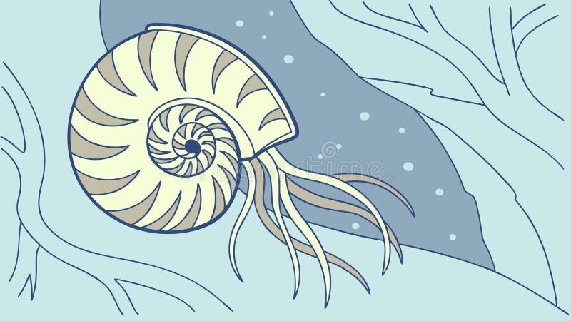 Nautilus shell with flowing tentacles. Elegant flat vector design, vector design Generative AI royalty free illustration