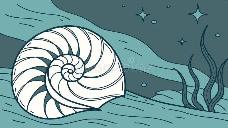 Nautilus Shell on Green Ground with Lush Plants, vector design Generative AI vector illustration