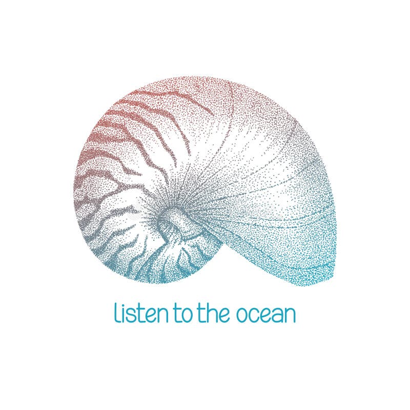 Nautilus shell dotwork vector illustration