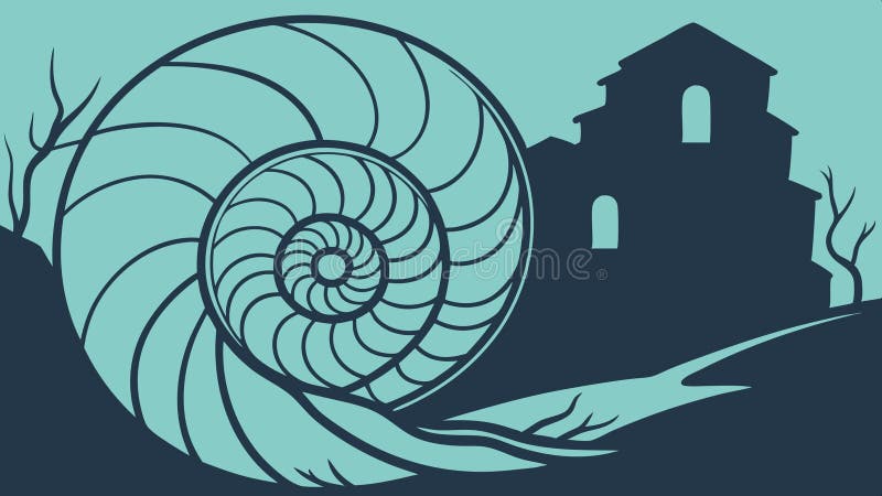 Nautilus Shell on Land Near Distant Castle Ruins, vector design Generative AI vector illustration