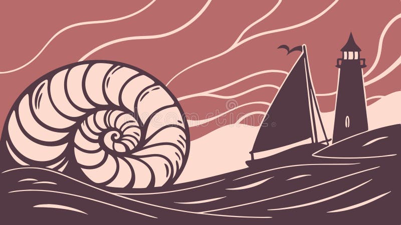 Nautilus Shell and Lighthouse, Coastal Mystery Vector Art, vector design Generative AI stock illustration