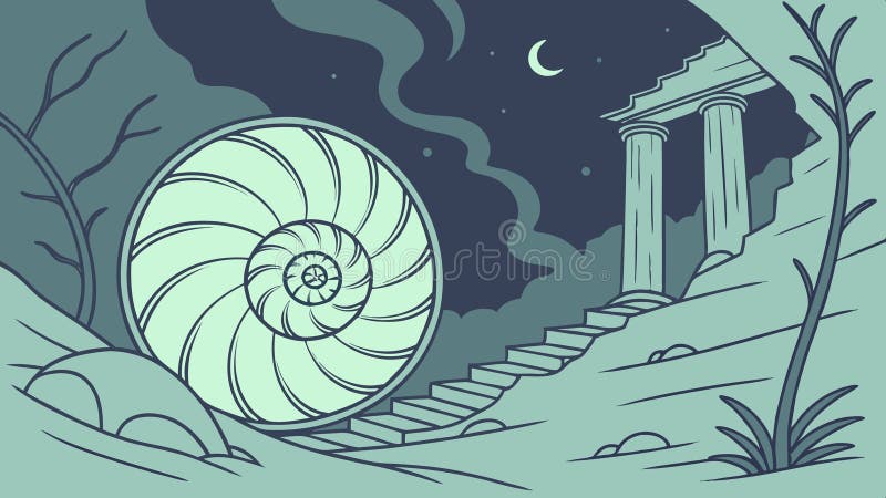 Nautilus Shell Near Ancient Ruins with Columns, vector design Generative AI royalty free illustration