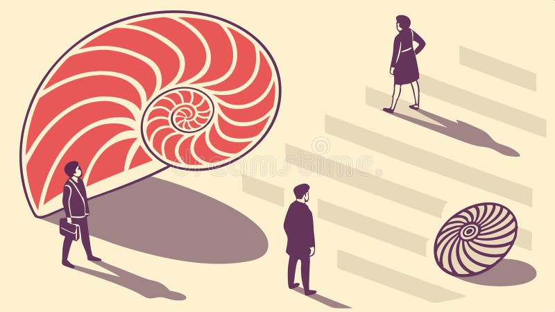 Nautilus shell with people, scale and nature vector design Generative AI royalty free illustration