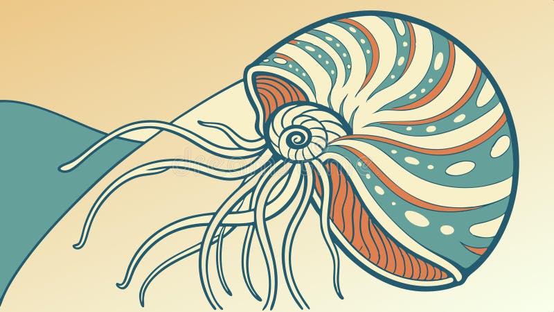 Nautilus shell profile, marine nature vector design Generative AI stock illustration