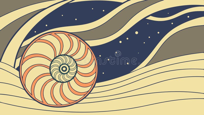 Nautilus Shell in Starry Night, Cosmic Landscape, vector design Generative AI royalty free illustration