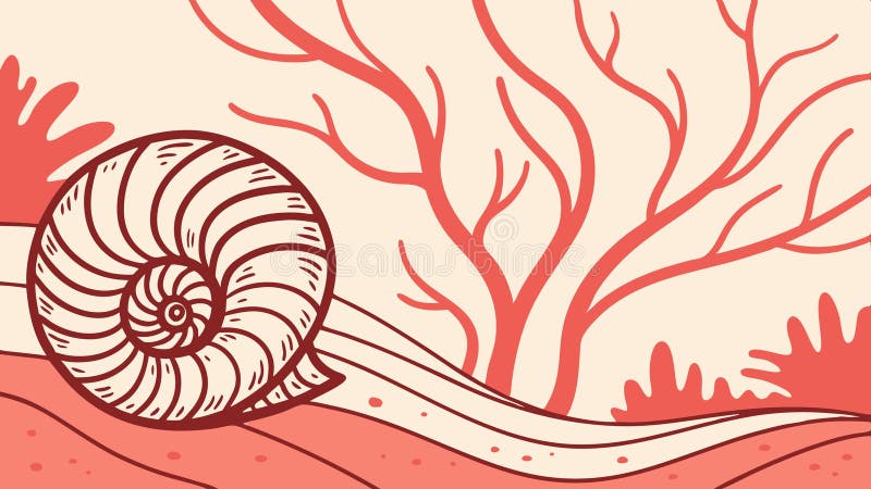 Nautilus Shell with Striking Red Coral-like Plants, vector design Generative AI vector illustration