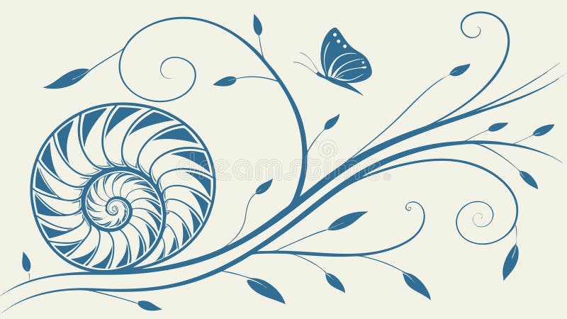 Nautilus Shell with Swirling Foliage Abstract Vector, vector design Generative AI royalty free illustration