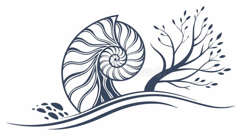 Nautilus shell with tree, surreal nature vector design Generative AI royalty free illustration